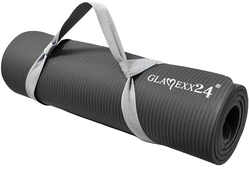 Glamexx24 Gymnastikmatte Fitnessmatte Premium Yogamatte, rutschfest und dick extra Größen, inkl. Tragegurt, Übungsposter, hautfreundlich und phthalatfrei, ideal für Pilates, Gymnastik und Yoga