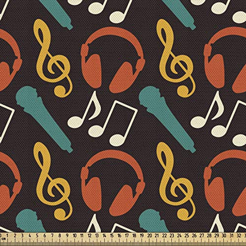 ABAKUHAUS Musik Gewebe als Meterware, Hinweise und Kopfhörer, Schön Gewebten Stoff für Polster und Wohnaccessoires, 1M (148x100cm),Zimt Schwarz