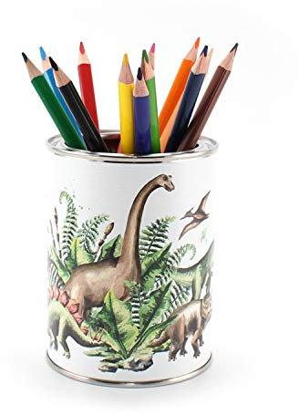 Stiftebecher Dinosaurier inkl. 12 Dreikant Buntstiften| Kinder Stifteköcher Stiftehalter Schreibtisch Organizer Junge