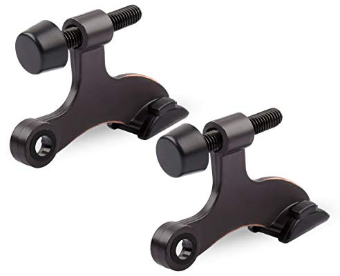 HOMOTEK 2 Pack Hinge Pin Oil Rubbed Bronze Door Stopper,Adjustable Deluxe Heavy Duty Door Stopper 2-1/2x1-3/4”,with Black Rubber Bumper Tips