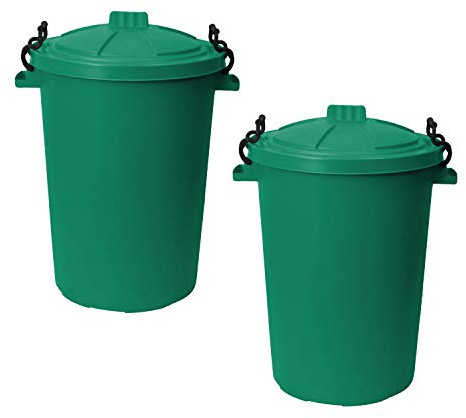 50L 50 Litre Heavy Duty Plastic Clip Lock Lid Bin - Dark Green, Set of 2 - for Indoor or Outdoor Use for Collection of Rubbish, Waste or Storage of Animal Feed.
