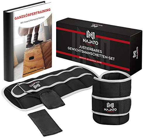 NAJATO Sports Gewichtsmanschette [2er Set] – Gewichte für Beine mit reflektierender Umrandung – Gewichtsmanschetten Fuß – Ankle Weights mit verstellbaren Gewichten