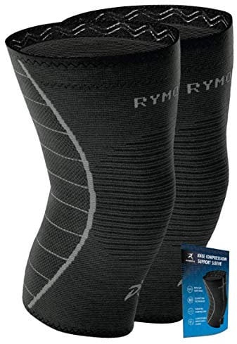 Rymora Knee Supports for Men and Women - Compression Sleeves to Ease Knee Discomfort - Great for Running, Sports & Everyday Wear (Black) (Pair) (Large) [L]