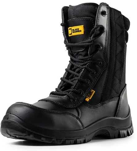BLACK HAMMER Stivali di Sicurezza in Pelle da Uomo con Puntale in Composito S2 SRC Impermeabili Esercito Militare per Combattere Camminare Cerniera di per Lavorare 9999
