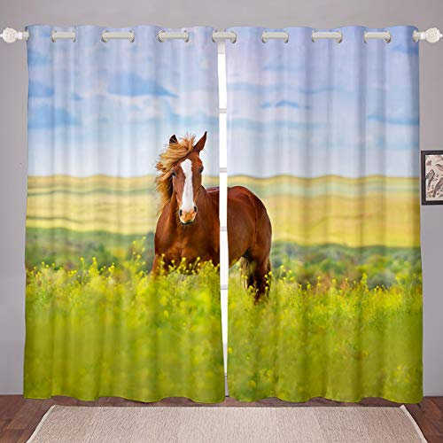 Tbrand Kinder Vorhänge Pferd 3D-Druck Blickdichte Vorhänge Weiche, atmungsaktive Mikrofaser Fenstervorhang Tiere Vorhänge für Jungen Teens 137x117cm
