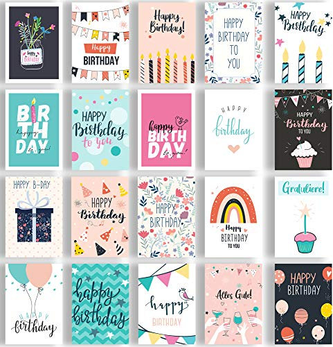 Friendly Fox Geburtstagskarten, 20 Karten zum Geburtstag, DIN A6 Postkarten Glückwunsch Geburtstag, Happy Birthday cards - Set 2