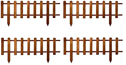 Hölzerner Lattenzaun, wasserdicht imprägnierte Zaunplatte, Vorgartenzaun, Minizaun, Ziergartenzaun, Gitterzaun (4 Stück - 60 x 40 cm, Braun)