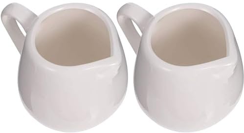 LATRAT 2 Stück Mini Weiße Keramik Milchkännchen mit Griff Kleine Kaffee Milch Milchkännchen Krug Küchensauce Tasse, Kleiner Kaffee Milch Milchkännchen Krug, 100ml