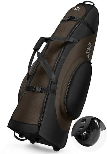 OutdoorMaster Padded Golf Travel Bag with Reinforced Wheels, 900D Heavy Duty Oxford Wear-Resistant and Waterproof Golf Travel Case, Soft-Sided Golf Club Bag, Shoes and Accessories Compartment (Coffee)