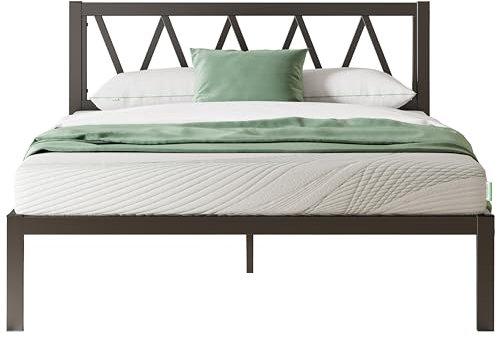 Novilla Bettgestell Metallbett 120x200 cm mit Lattenrost Metallrahmenbett Bettgestell mit Kopfteil-Design Ehebett Gästebett Schwarz