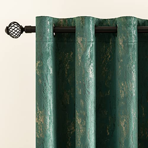 MIULEE Gold Foil Velvet Curtains 2 Panels Dark Green 46x54in Eyelet