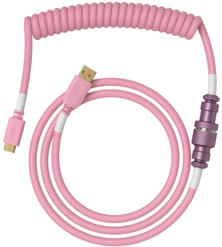 Glorious Gaming Premium Coiled Keyboard Cable - Gold Plated USB-A (PC) to USB-C (Keyboard), Tangle Resistant, Double Braided Sleeving for Peak Durability, 5-Pin Aviator Mid-Connection - Pixel Pink