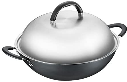 YYUINU Wok en fonte - Design double oreilles - Sans revêtement - Ne rouille pas - 40 cm
