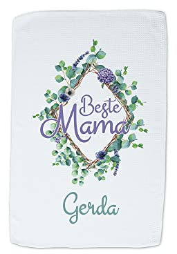 GRAZDesign Personalisiertes Geschirrtuch 40x60cm Beste Mama aus Waffelgewebe - mit Aufdruck - Wunschname - Weiß Mit Motiv - als Geschenk zum Muttertag, Geburtstag, Weihnachten