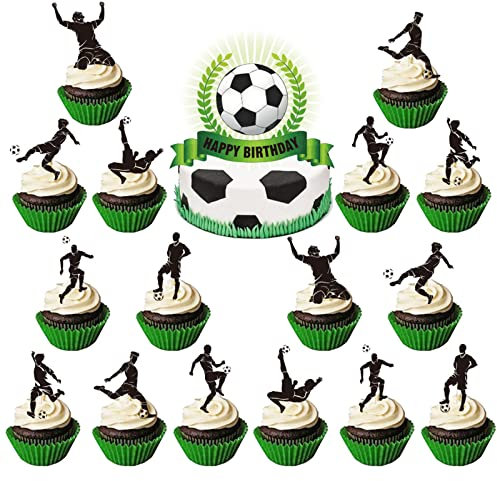 Fußball Tortendeko Set Soccer Geburtstag Tortendeko mit Fußballer Fussball Happy Birthday Cake Toppers Grün Football Cupcake Toppers für Kinder Junge Sport Thema Babyparty Abschluss Ruhestand Party