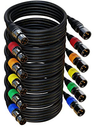 AuxLink XLR Cables, XLR Microphone Cable 25 ft 6 Pack, Gold-Plated 3-pin XLR Speaker Cable Male to Female Balanced Mic Cable