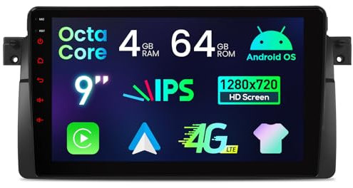 XTRONS Android Autoradio für BMW E46 M3 Rover 75 ZT, 9 Zoll IPS Bildschirm Octa-Core 4GB 64GB Autoradio mit Navi, Integriertes 4G Car Play Android Auto DSP Bluetooth 5.0 WiFi Optional DAB OBD TPMS DVR