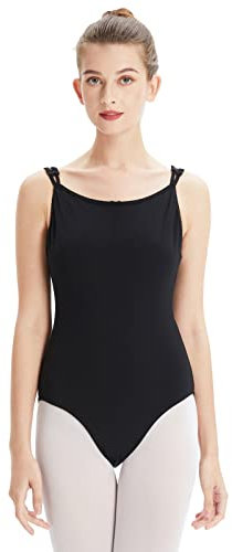 boruizhen Damen Ballet Trikot Turnanzug Ärmellos Gymnastikanzug mit Doppelträgern Ballettanzug Rückenfrei Tanztrikot mit BH-Pads Schwarz M