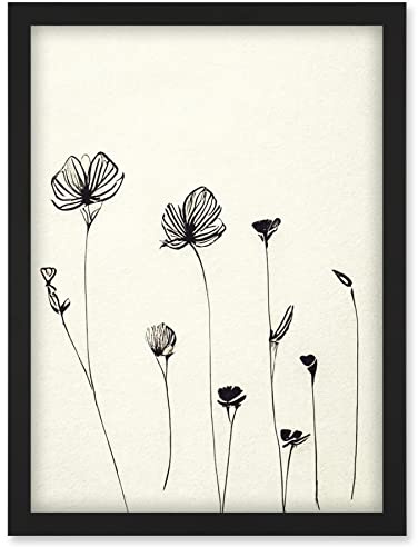 Doppelganger33 LTD Stylish Minimalist Flower Illustration Line Drawing With Black Ink Artwork Framed Wall Art Print A4
