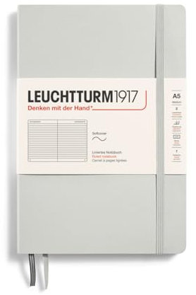 LEUCHTTURM1917 367264 Notizbuch Medium (A5), Softcover, 123 nummerierte Seiten, Light Grey, liniert