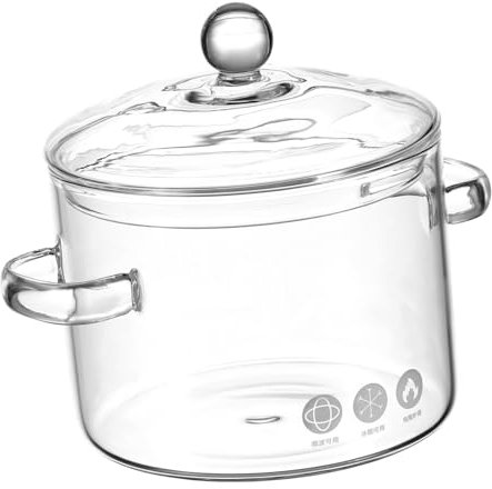 HEMOTON Olla de cristal de 1350 ml, olla de cristal con tapa para cocinar, olla de cristal para inducción, olla de sopa de cristal resistente al calor, olla transparente para sopa