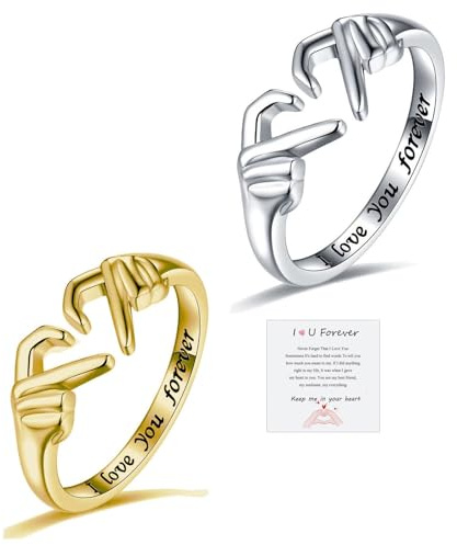Adjustable Hand Heart Irish Claddagh Ring, Love Heart Claddagh Couple Ring Promise for Women, Heart Jewelry Valentine's Day Rings Mothers Day Valentines Holiday friends (Gold+silver)