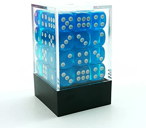 Bescon 12mm 6 Sided Dice 36 in Brick Box, 12mm Six Sided Die (36) Block of Dice, Translucent Lake Blue