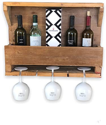 TUTIN Bar sospeso da muro mensola in legno porta bottiglie artigianale da parete Porta calici