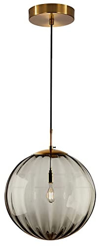 KCO Moderne Pendelleuchte Esstisch Glaskugel – Farbglas-Serie in Rauchgrau Hängeleuchte,Ø 25 cm – Höhenverstellbar mit E27-Fassung