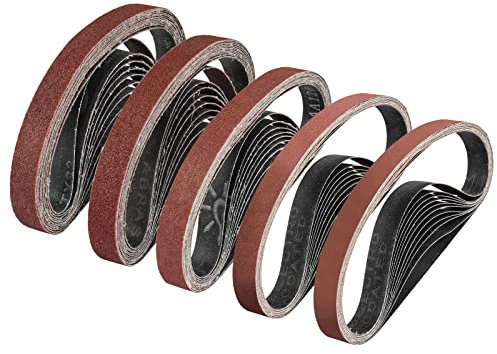 Sruhrak Nastri Abrasivi 20 x 520 mm - 5 Ciascuno di Grane 60/80/120/240/400 Carta Abrasiva per Levigatrice a Nastro, Ideale per Levigare,Limare,Affilare e Rimuovere Vernice/Legno (25 Pezzi)