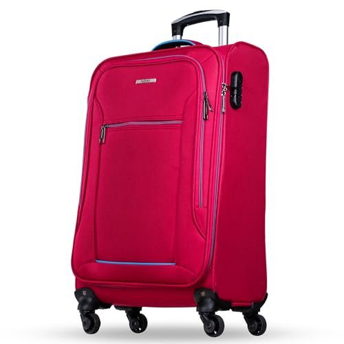 NOWI Sevilla Weichschalen Trolley L – Mittelgroßer Stoff Koffer 50L mit 4 Rollen & Zahlenschloss | Leichter Reisekoffer für Damen & Herren (Bordeaux-Blau, L)