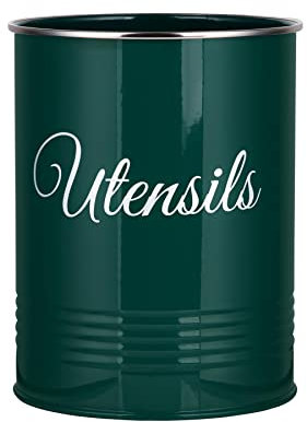 Innoteck Essentials Metal Utensil Crock Holder - Farmhouse Countertop Décor - Utensil Pot - Kitchen Utensil Storage Caddy Organizer - Non-Slip - For spoons, spatulas, forks, knives (Green)