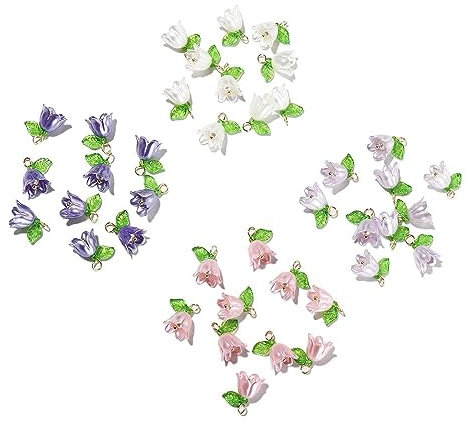 Pokinge 40 Stück Mini Glocke Orchidee Perlen, Ctreative Niedliche Stereoskopische Glocke Orchidee Anhänger Süße Blume Blatt Perlen für DIY Halskette Zubehör