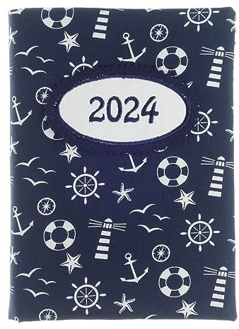 bettina bruder - Kalender Buchkalender 2024 Anker Punkte maritim blau weiß - Timer Terminplaner Chefplaner DIN A5
