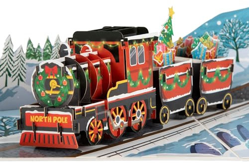 Cardology - Christmas Train Pop Up Card - 3D Christmas Cards for Men, Women and Children - Handmade
