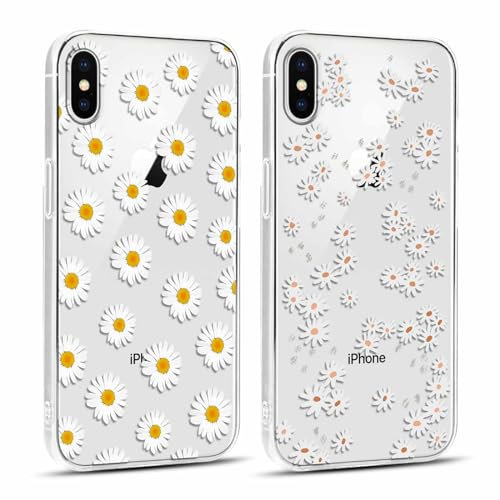 Yoedge 2 Stück Durchsichtig Blumen HandyHülle für iPhone X/iPhone XS Hülle Blumenn 5,8, Transparent Schutzhülle für iPhone XS Case 3D Muster Design Aesthetic Mädchen Frauen Silikon Stoßfest Cover