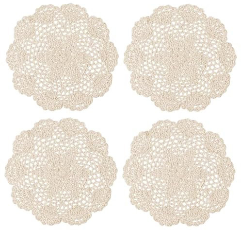 Aernajialin Häkeldeckchen im Vintage-Stil, 20,3 cm, rund, Baumwoll-Untersetzer, handgefertigt, Spitze, Tischsets, Tischsets, Lebensmittel, Großpackung, Deckchen, Set für Hochzeit, Geburtstag, Beige, 4