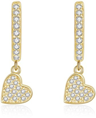 Zolkamery Creolen Ohrringe Silber Hängend für Damen, 925 Sterling Silber Creolen Ohrhänger Set mit Zirkonia, Hypoallergen Hängeohrringe mit Mond Stern Herz Anhänger, Kreolen Ohrringe mit Geschenkbox