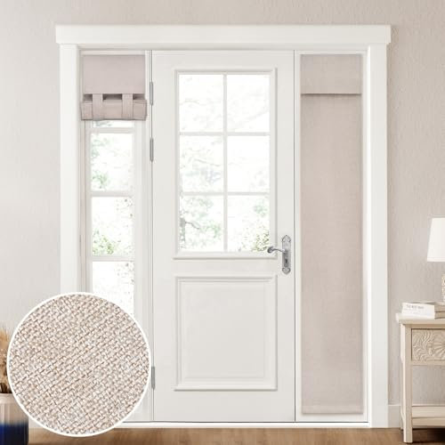 HOMEIDEAS 100% Natural Linen Blackout Sidelight Curtains for Front Door, Side Door Window Curtains, Door Shades for Small Window, Thermal Insulated Door Covering, (1 Panel, W12 X L68, Natural)