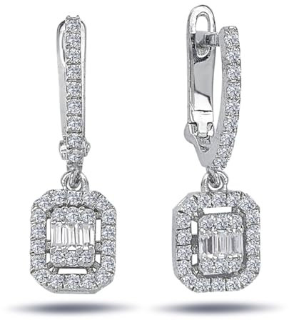 Diamant Ohrhänger in Baguette & Brillant-Schliff in 14 Karat Weißgold