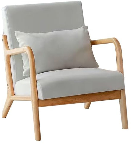 CUNTO Akzentstuhl Mid-Century Modern Stuhl mit Kissen, gepolsterter Lounge-Sessel mit Massivholzrahmen und weichem Kissen, Lesesessel für Wohnzimmer, Schlafzimmer, Belcony (Farbe: /Beige B)