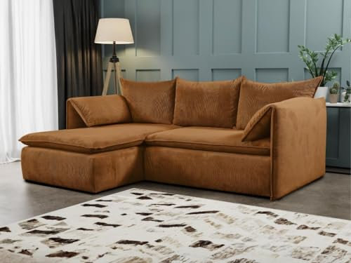 Vente-unique-Ecksofa mit Schlaffunktion - Ecke Links - Feincord - Terracotta - Teodora