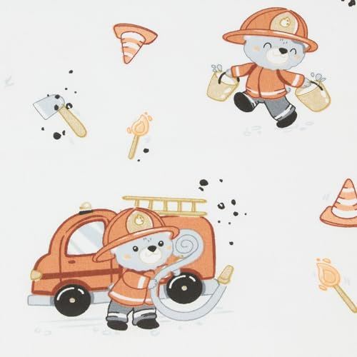 Stoff Meterware Kinderstoff Baumwollstoff - 1 Meter, Nähen, Bettwäsche, Kinder, Baby, Jungen, Mädchen, Bekleidung, Deko (Feuerwehr Bär)
