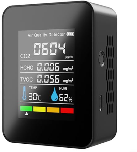 Air Quality Monitor, Air Quality Tester Detects, C-O2, Temperature, TVOC And Humidity, For Grow Tents, Wine Cellars, Homes(black)