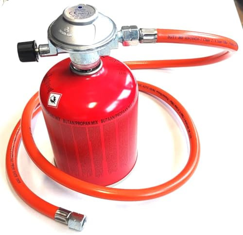 Zatechs Détendeur réglable à cartouche de propane/butane 7/16 » avec bouteille de gaz et tuyau pour le raccordement du barbecue - Kit touristique | pour barbecue avec raccord 3/8