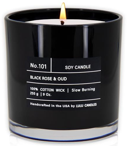 Lulu Candles | Black Rose & Oud | Smells Floral and Smokey | Luxury Scented Soy Jar Candle | Hand Poured in The USA | Highly Scented Long Lasting (9 Oz.)