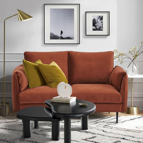 SENHO 2-Sitzer-Sofa, Maße 145 x 90 x 86 cm, aus Velours-Stoff, Farbe Terrakotta und Füße aus Metall – York