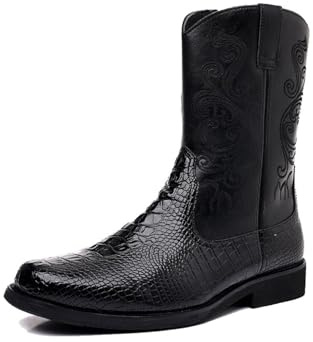 Stivali da Cowboy per Gli Uomini - Western Boot Stivali da Cowboy Uomo con Punta Quadrata| Pull-On Boots| Old West Style Ricamato,Nero,43 EU