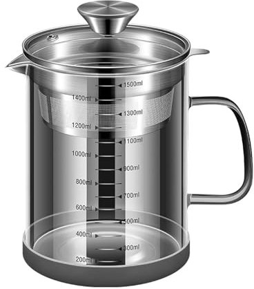 BinaryABC Yogurt Strainer,Nut Milk Strainer,Juice Food Strainer,Glass Teapot with Mesh Strainer,Stainless Steel Iced Tea Pitcher(1500ML)