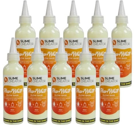 Slime Creator - Glow Base Glue - Pearl White, 180ml Bottle, Glows in the Dark, Safe & Tested, Perfect for DIY Slime Making (Pack of 10)
